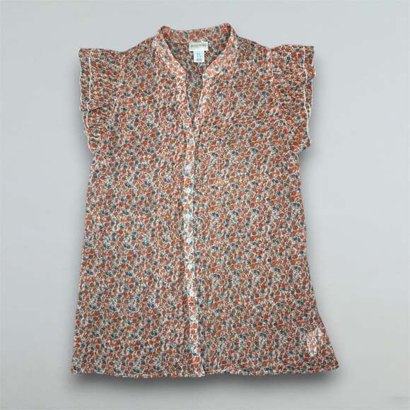 Motherhood Maternity Tops - Floral Flutter Sleeve Button Front Maternity Blouse Tie Back Small